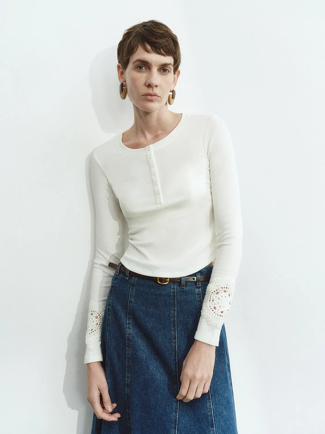 Crochet Design Skinny T-Shirts sold by Urban Revivo