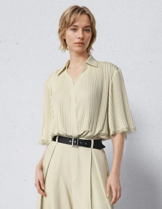 Lapel Rib Texture Short Sleeve Blouses sold by Urban Revivo