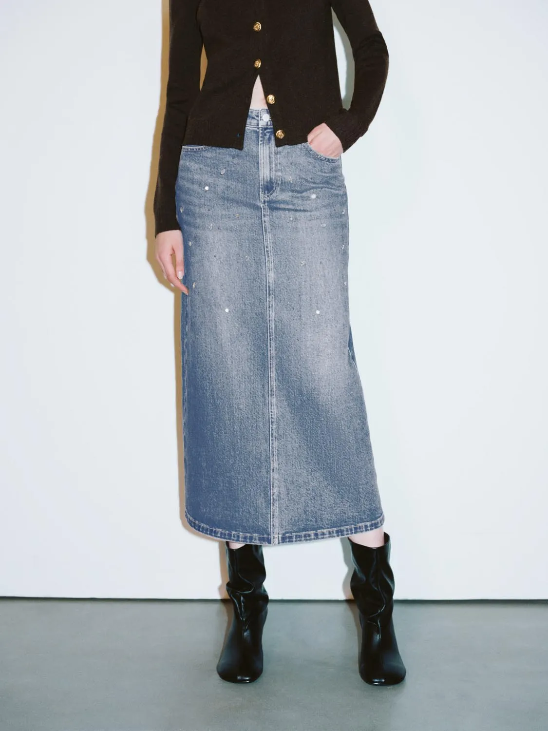 Rhinestone Denim Skirts sold by Urban Revivo product image thumbnail 2