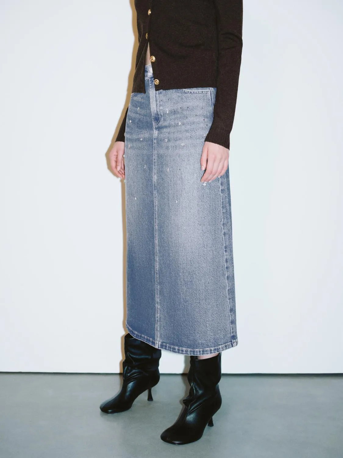 Rhinestone Denim Skirts sold by Urban Revivo product image thumbnail 3