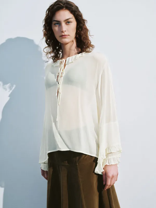 Lace Up Front Overhead Shirt sold by Urban Revivo