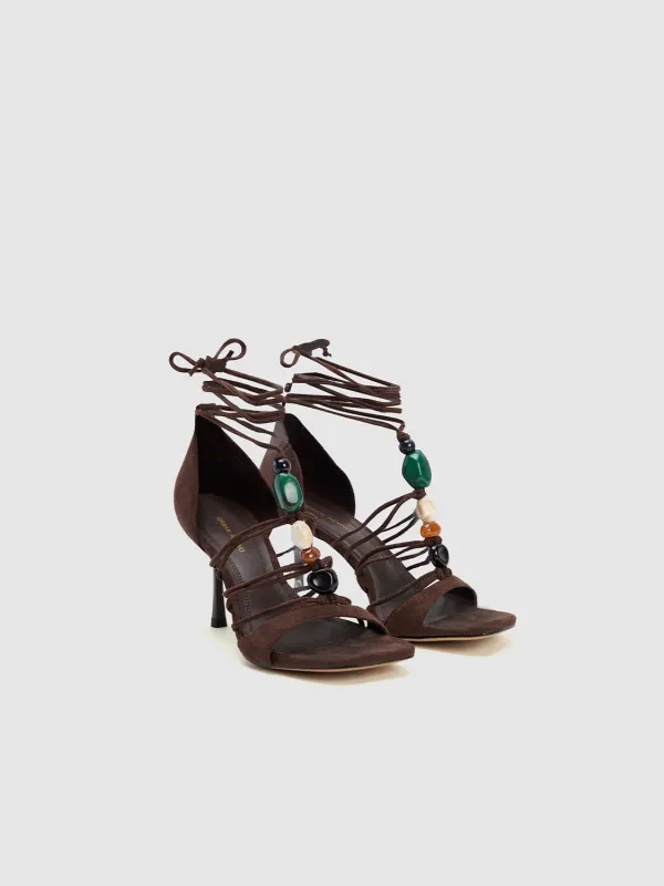 Beaded Lace-up High Heel Sandals sold by Urban Revivo