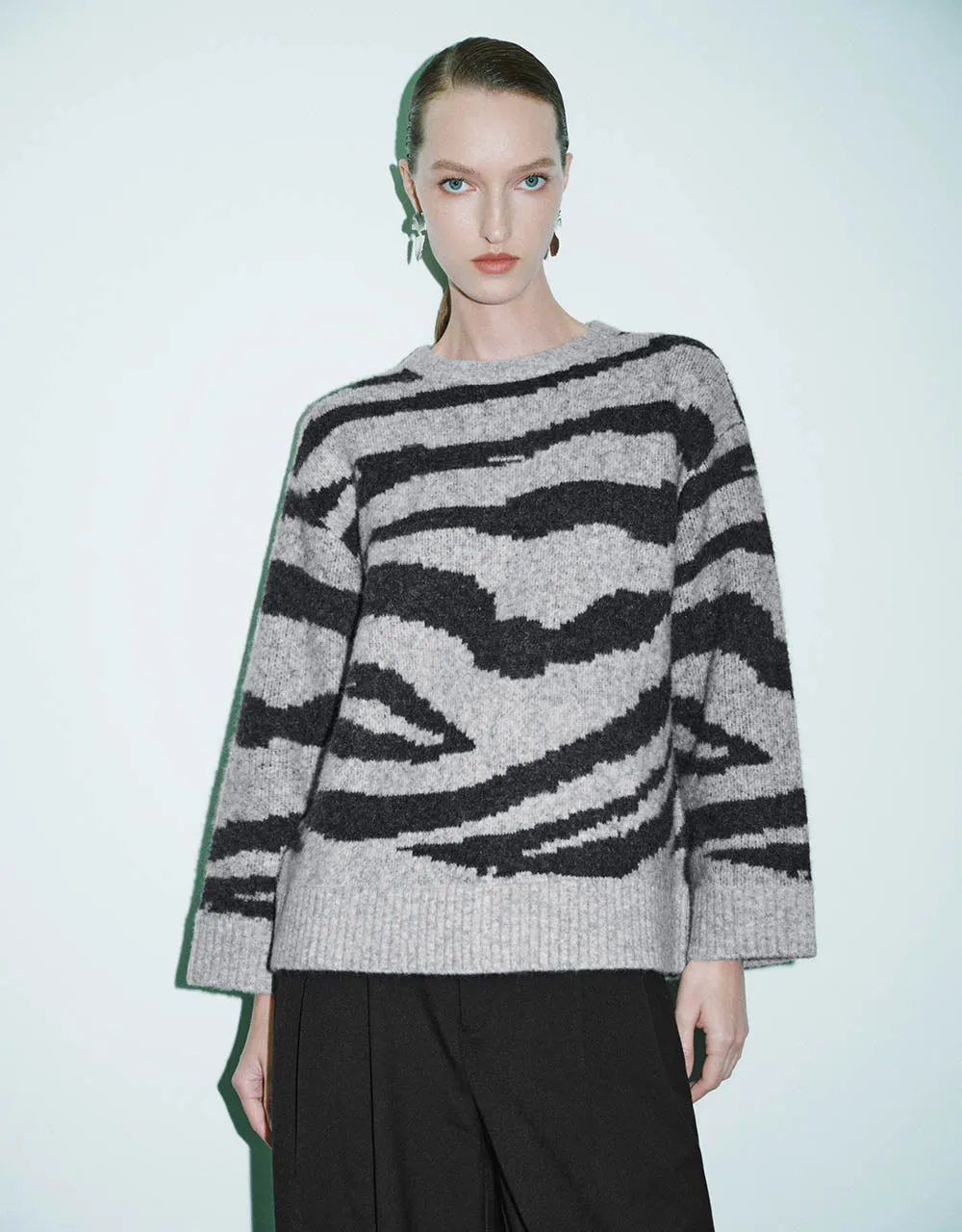 Zebra Printed Crew Neck Sweater sold by Urban Revivo
