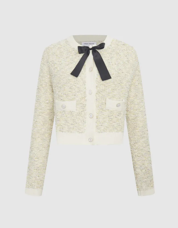 Bow Front Contrast Trim Button Up Cardigan sold by Urban Revivo