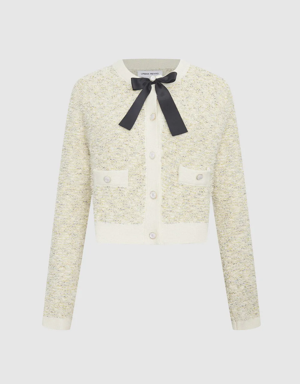 Bow Front Contrast Trim Button Up Cardigan sold by Urban Revivo