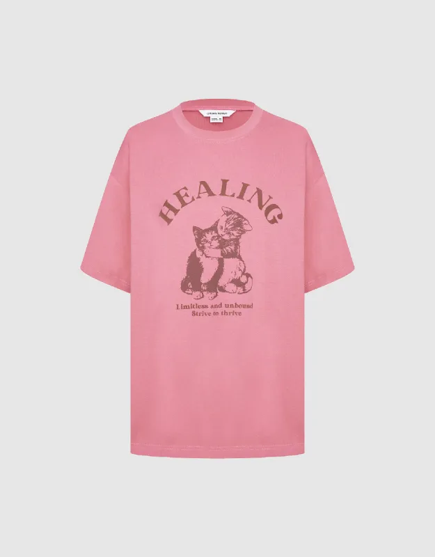 Kitty Printed Crew Neck T-Shirt sold by Urban Revivo