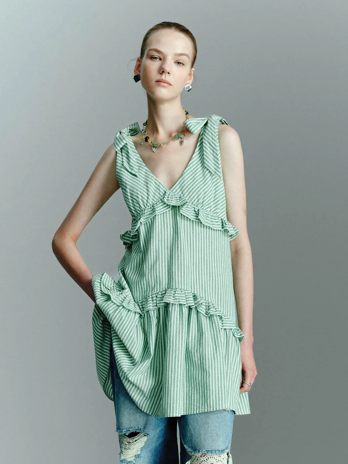 Striped Ruffle Hem Dresses sold by Urban Revivo