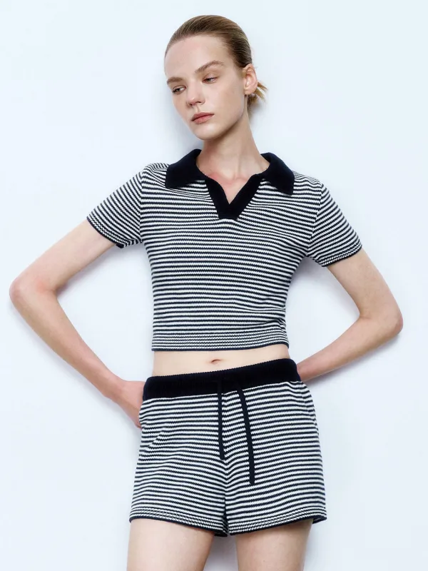 Striped Lapel Knitted T-Shirts sold by Urban Revivo