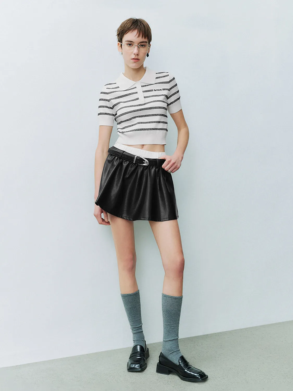 Striped Cropped Knitted T-Shirts sold by Urban Revivo product image thumbnail 4