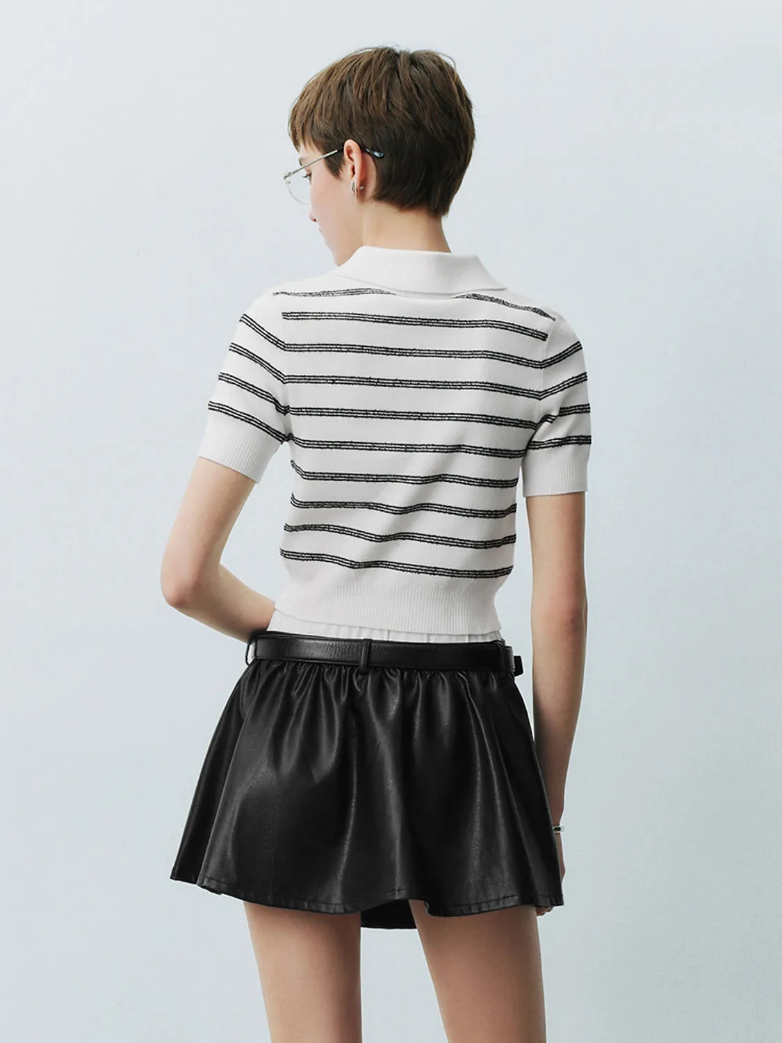 Striped Cropped Knitted T-Shirts sold by Urban Revivo product image thumbnail 2