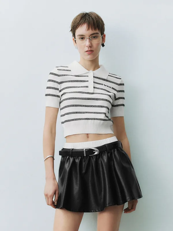 Striped Cropped Knitted T-Shirts sold by Urban Revivo