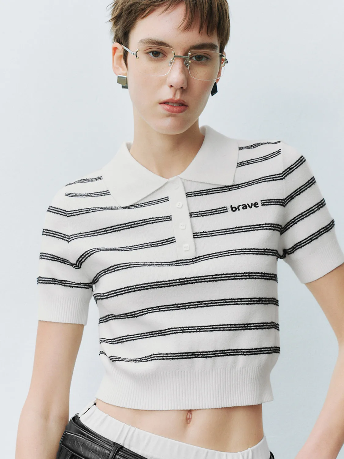Striped Cropped Knitted T-Shirts sold by Urban Revivo product image thumbnail 5