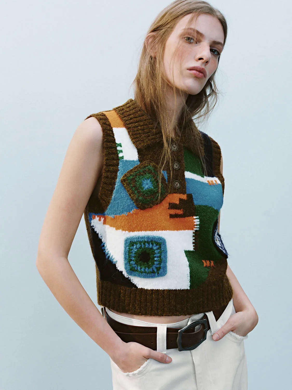 Shirt Collar Knitted Vests sold by Urban Revivo