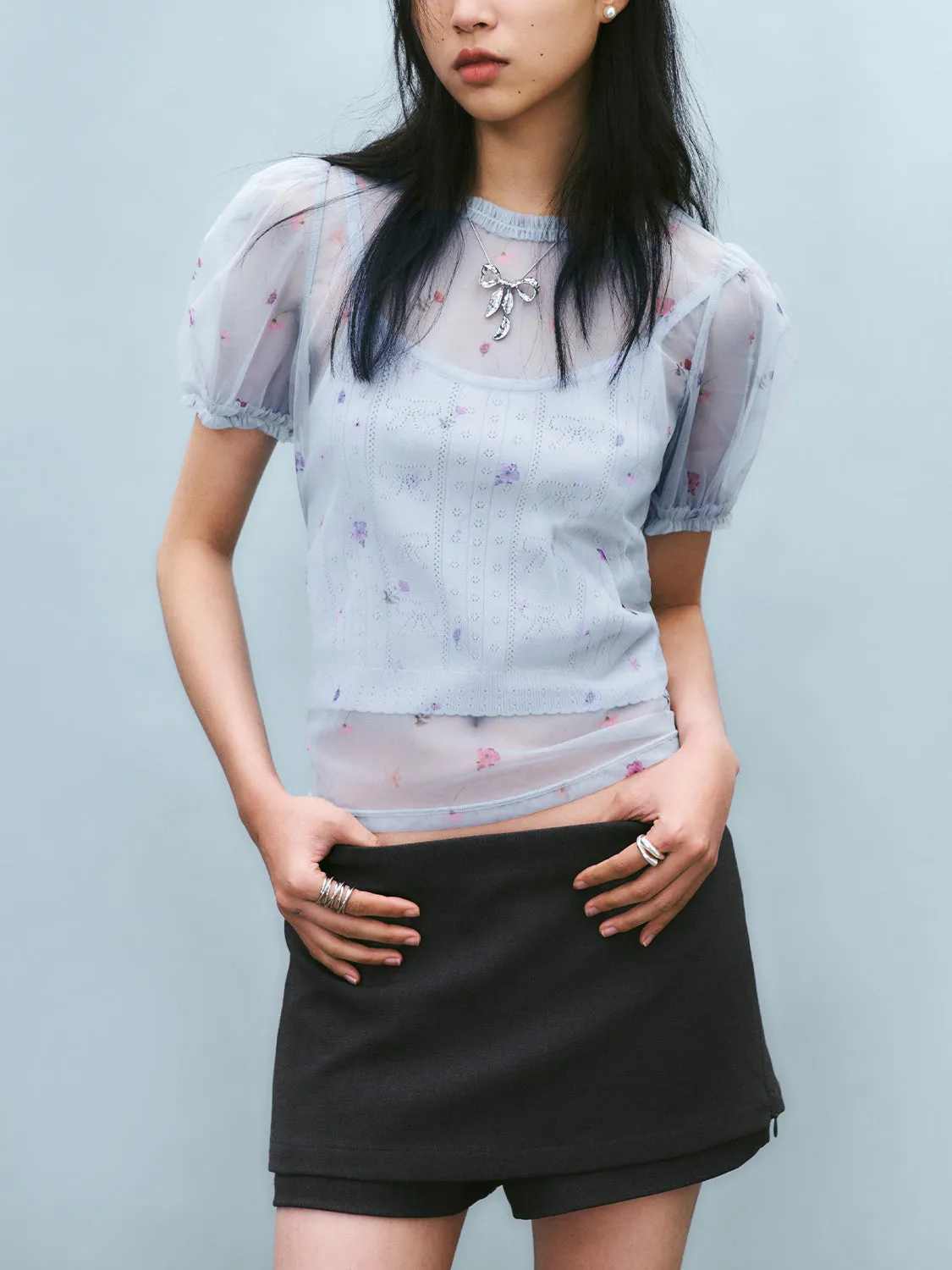 Sheer Floral Short Sleeve T-Shirts sold by Urban Revivo