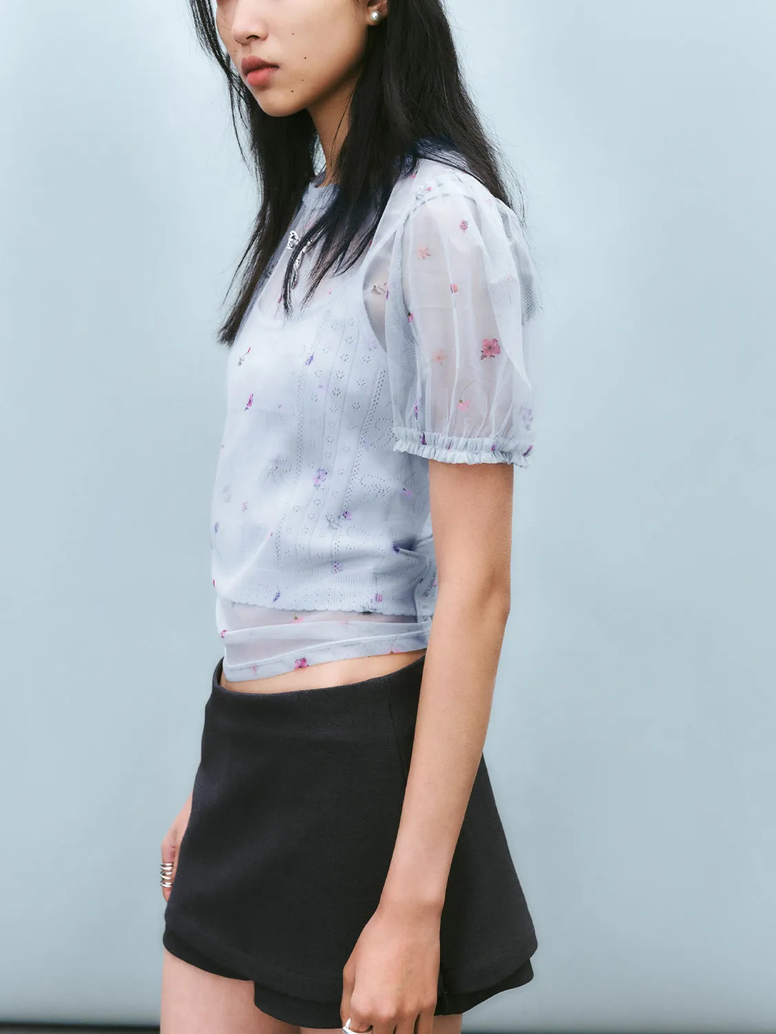 Sheer Floral Short Sleeve T-Shirts sold by Urban Revivo product image thumbnail 3
