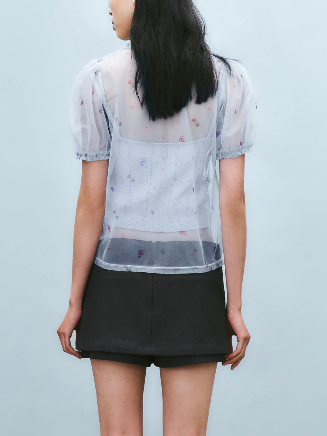 Sheer Floral Short Sleeve T-Shirts sold by Urban Revivo product image thumbnail 2
