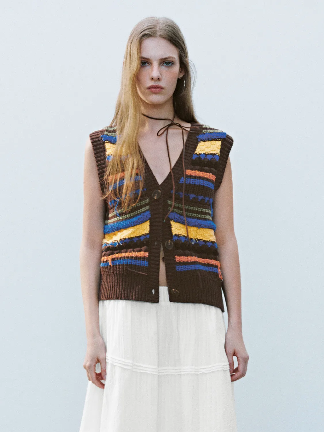 Multicolor Knitted Sleeveless Cardigans sold by Urban Revivo