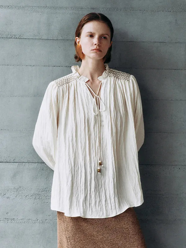 Lace Up Front Overhead Shirt sold by Urban Revivo