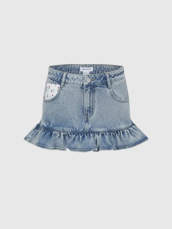 Denim Ruffle Hem Skirts sold by Urban Revivo