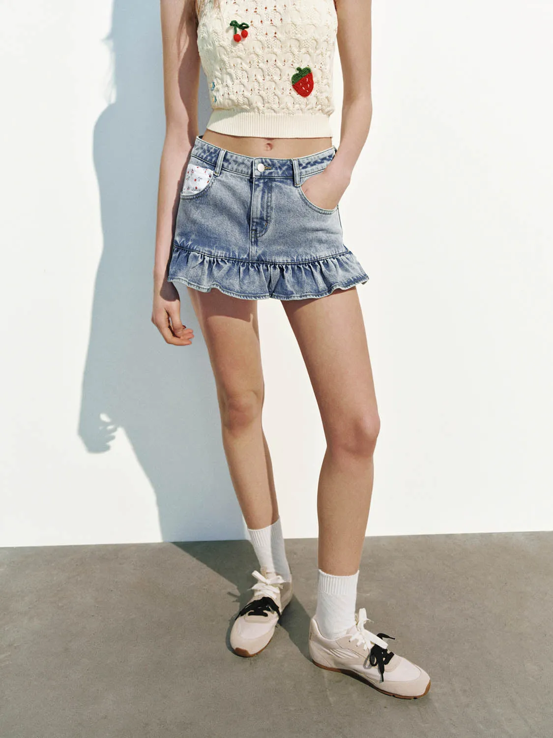 Denim Ruffle Hem Skirts sold by Urban Revivo product image thumbnail 2