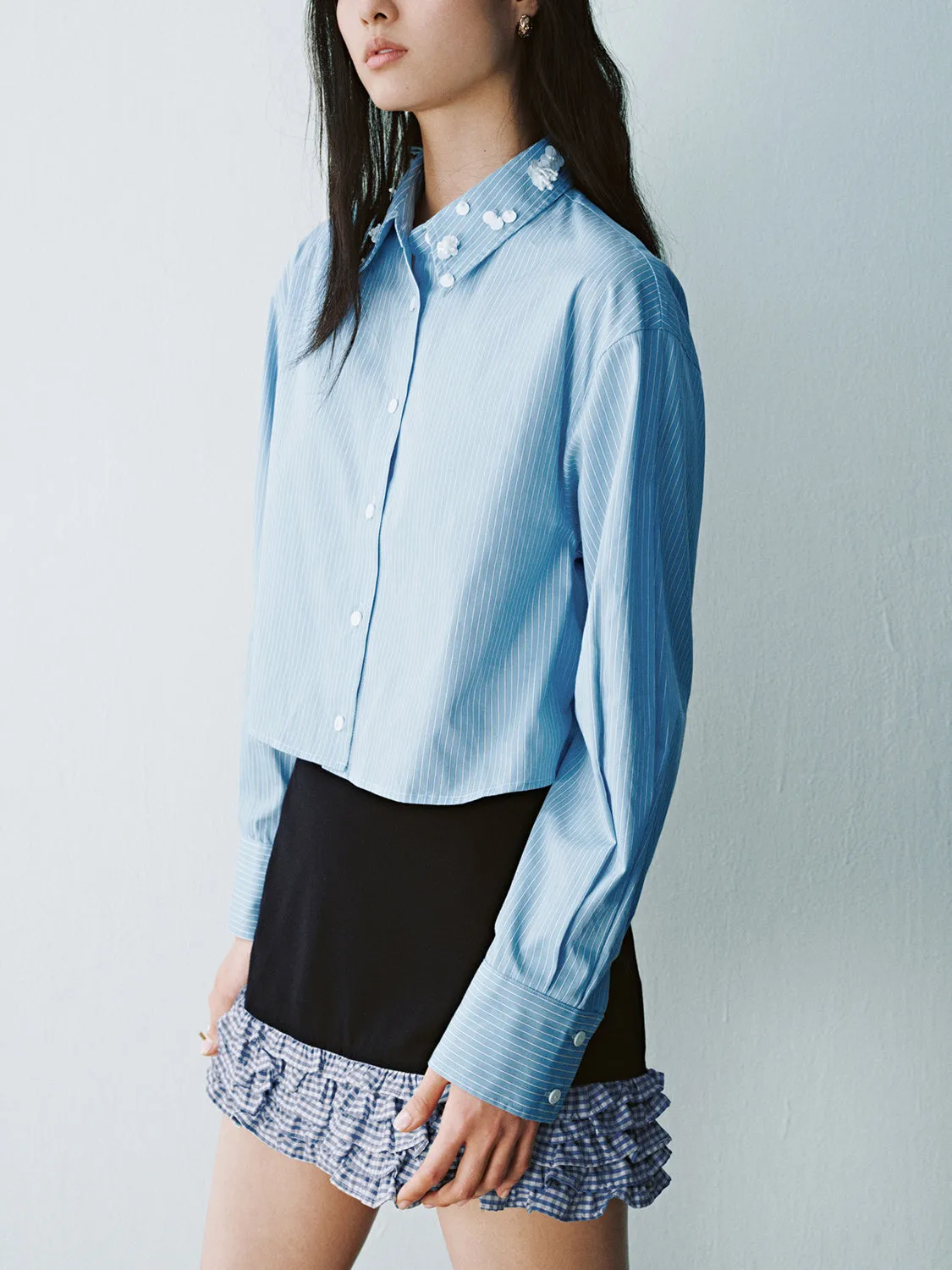 Cropped Striped Long Sleeve Shirts sold by Urban Revivo product image thumbnail 5