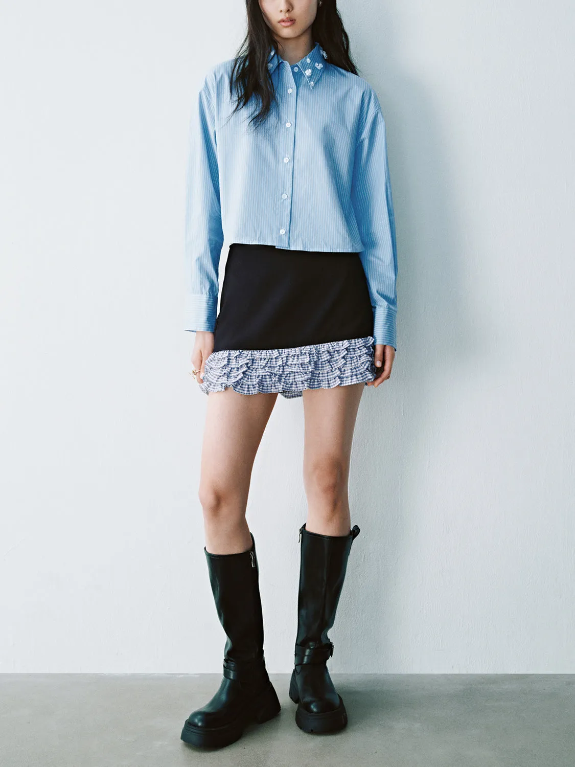 Cropped Striped Long Sleeve Shirts sold by Urban Revivo product image thumbnail 4