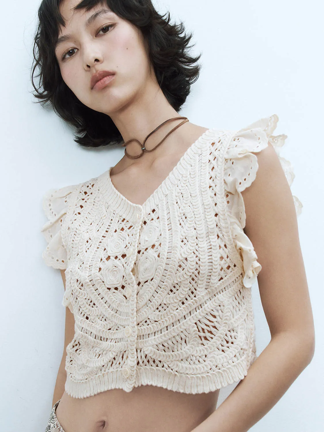 Crochet Knitted Sleeveless Cardigans sold by Urban Revivo product image thumbnail 3