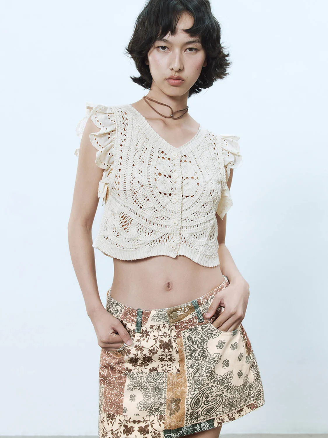 Crochet Knitted Sleeveless Cardigans sold by Urban Revivo