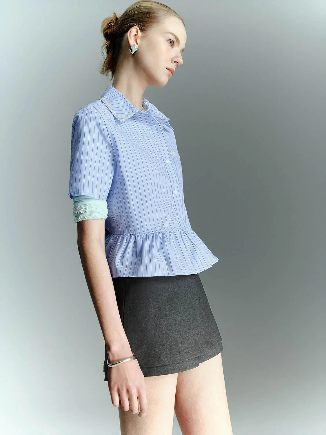 Striped Ruffle Hem Shirts sold by Urban Revivo product image thumbnail 2