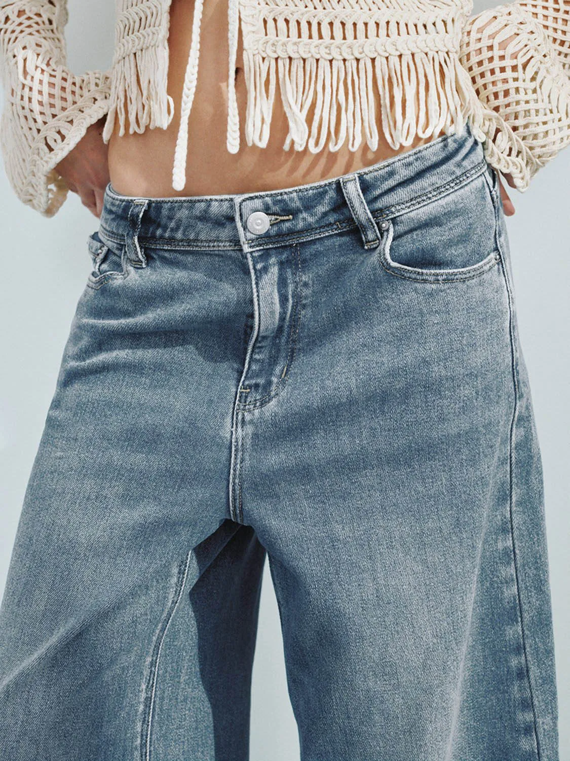 Denim Wide-Leg Pants sold by Urban Revivo product image thumbnail 4