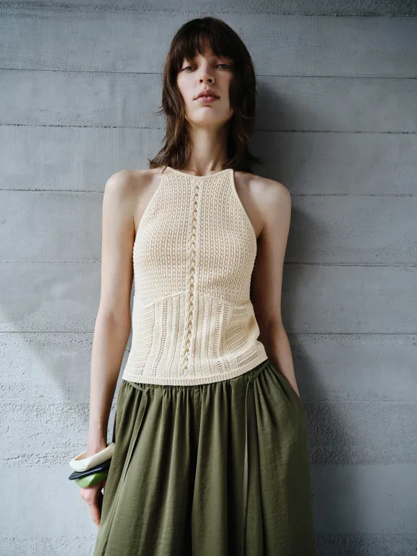 Lace Knitted Sleeveless T-Shirts sold by Urban Revivo