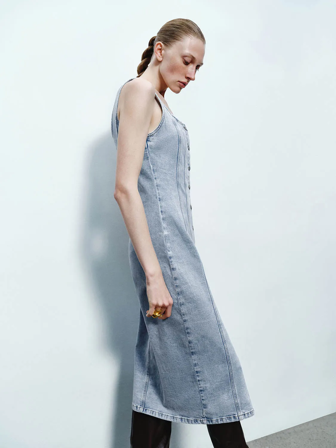 Wide Strap Button Up Denim Dresses sold by Urban Revivo product image thumbnail 2