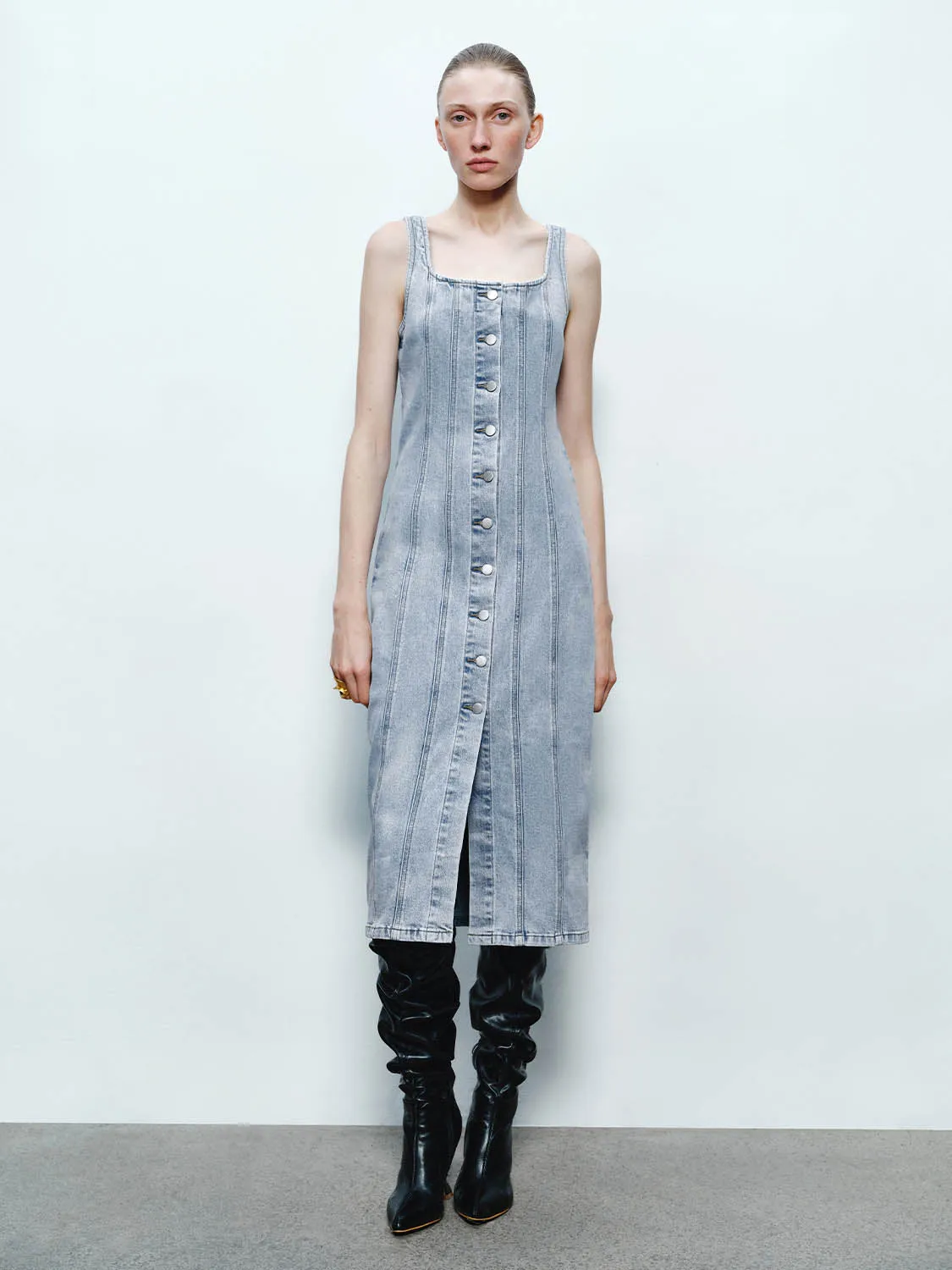Wide Strap Button Up Denim Dresses sold by Urban Revivo
