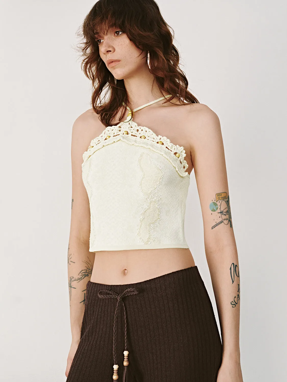 Halter Neck Crochet Knitted Tops sold by Urban Revivo