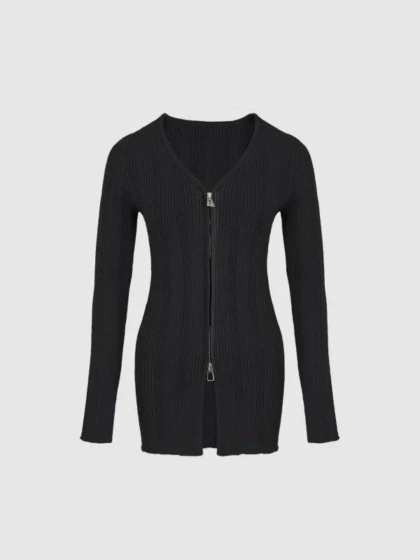 Zip Up Front Knitted Cardigans sold by Urban Revivo