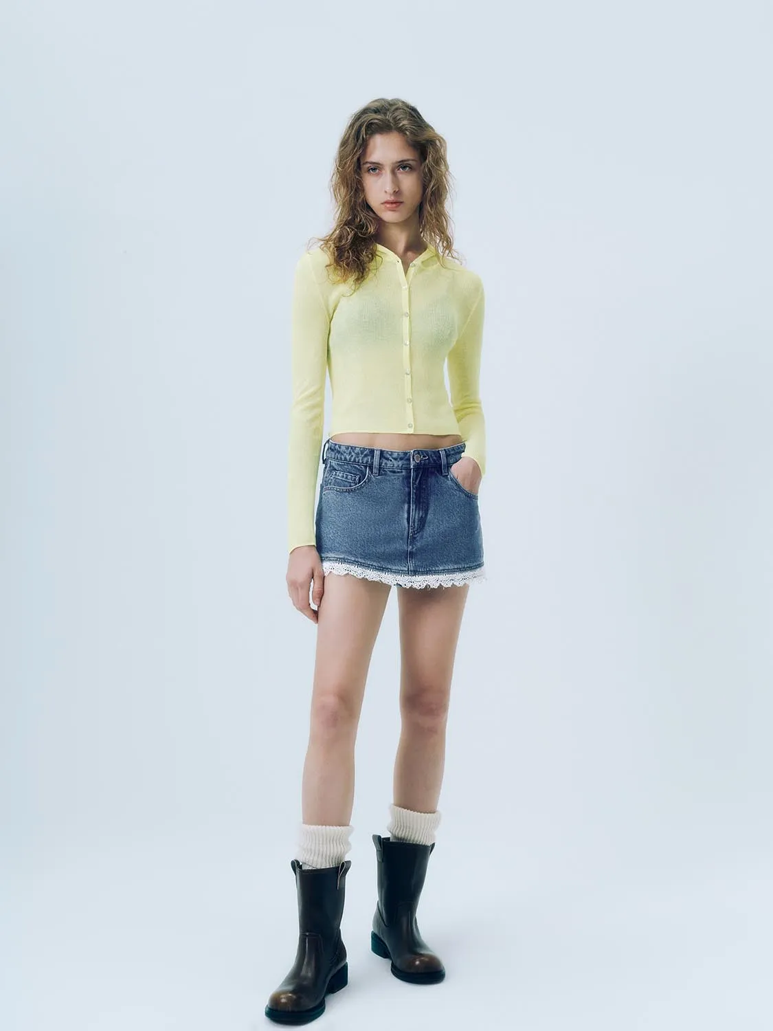 Lace Hem Denim Shorts sold by Urban Revivo product image thumbnail 4