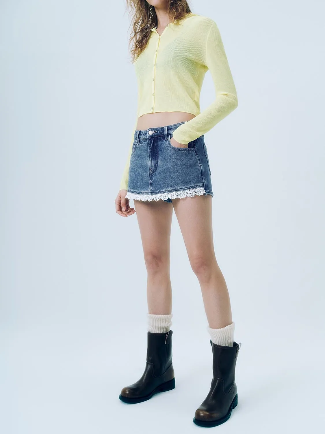 Lace Hem Denim Shorts sold by Urban Revivo product image thumbnail 3