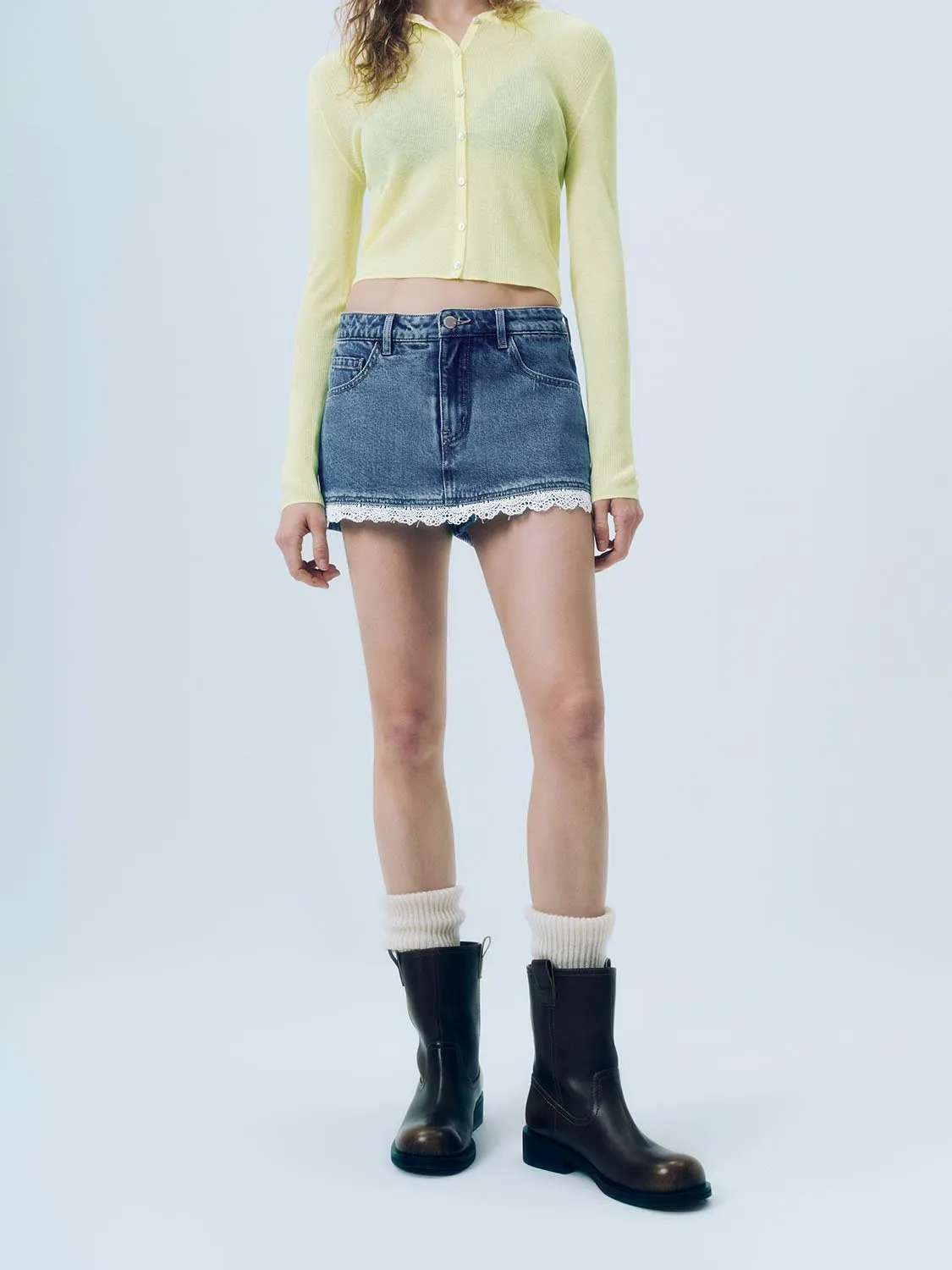 Lace Hem Denim Shorts sold by Urban Revivo product image thumbnail 2