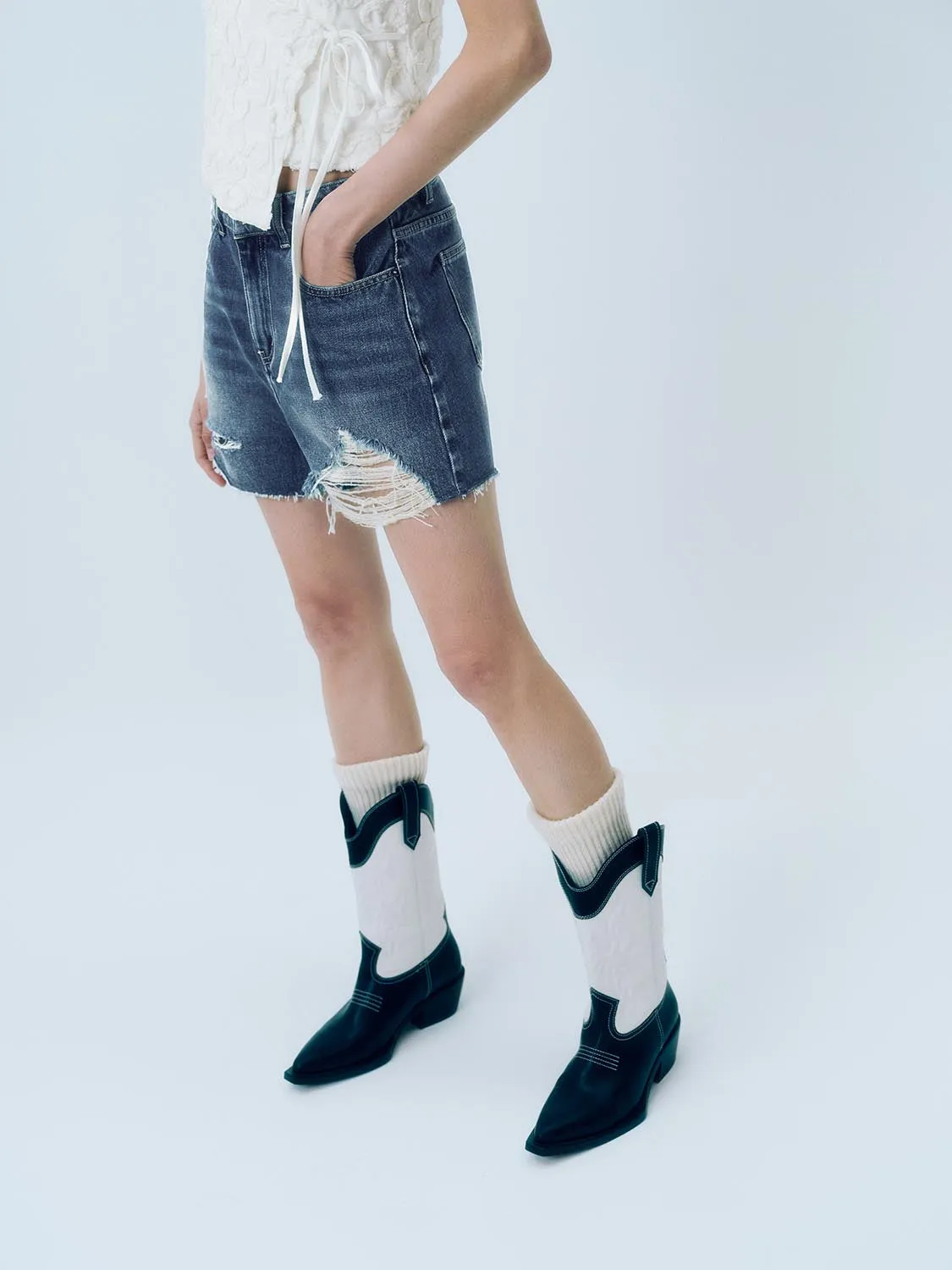Ripped Denim Shorts sold by Urban Revivo product image thumbnail 3