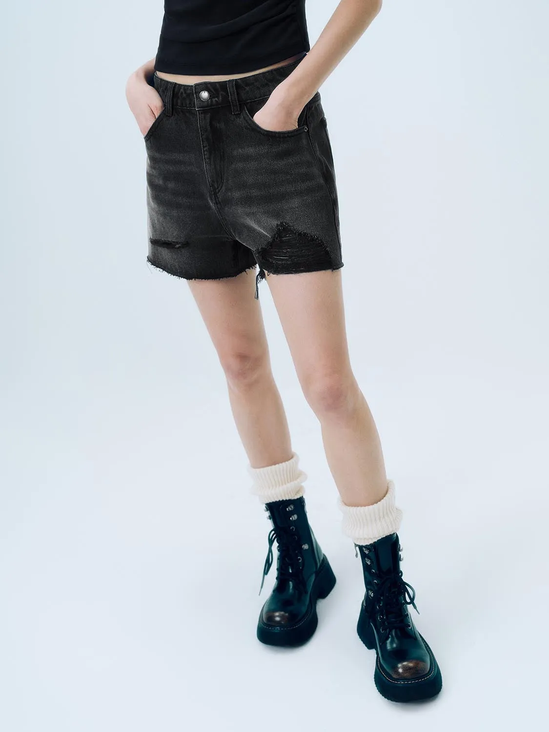 Ripped Denim Shorts sold by Urban Revivo product image thumbnail 3