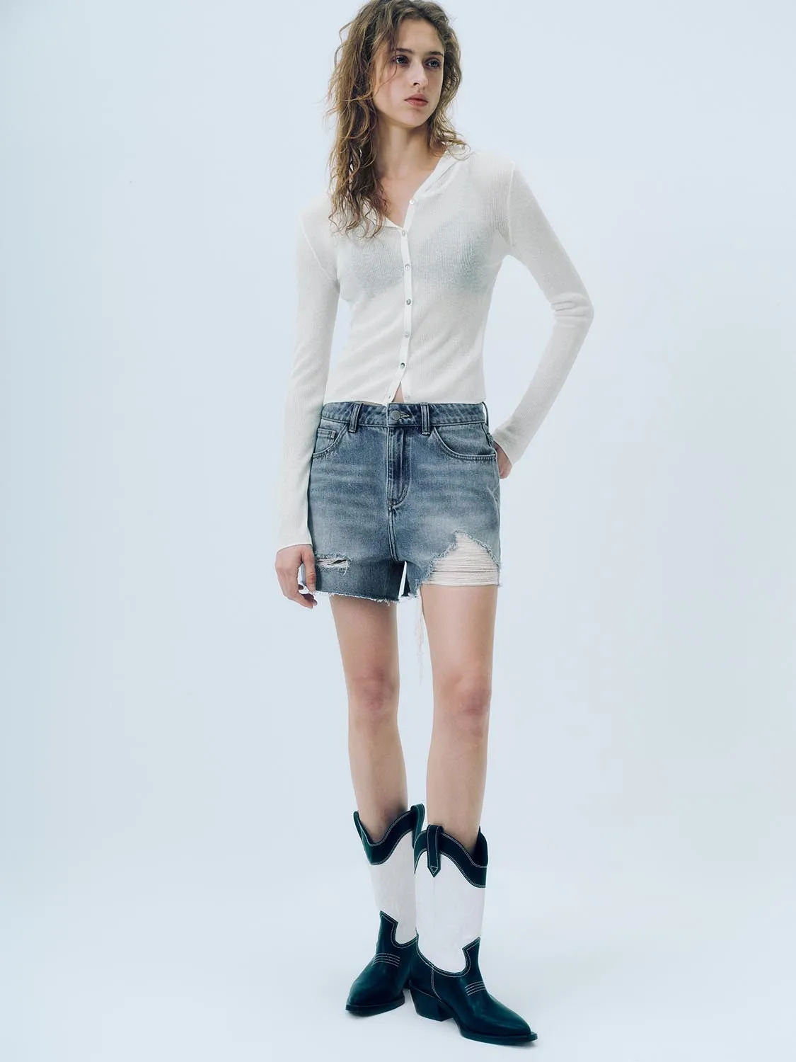 Ripped Denim Shorts sold by Urban Revivo product image thumbnail 4