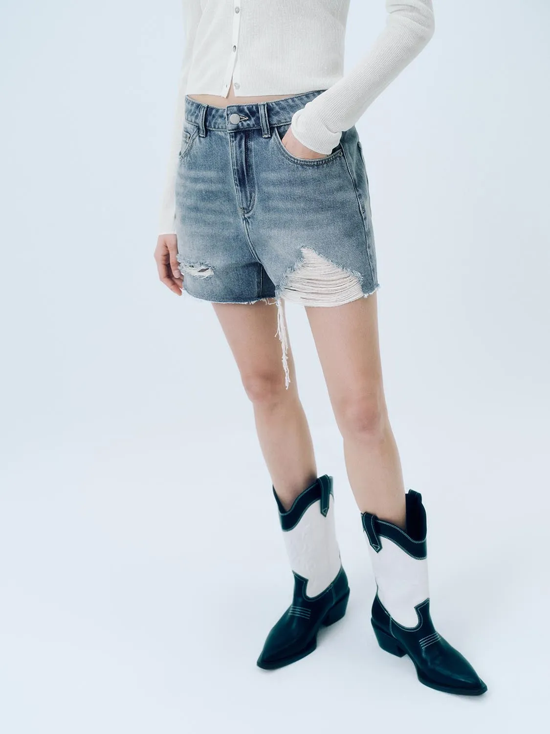 Ripped Denim Shorts sold by Urban Revivo product image thumbnail 3