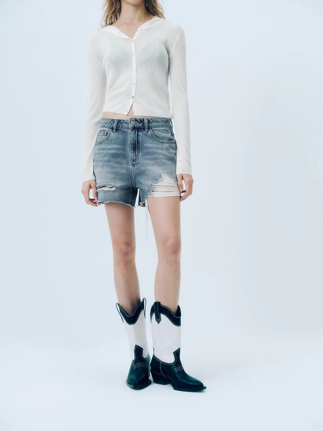 Ripped Denim Shorts sold by Urban Revivo product image thumbnail 2