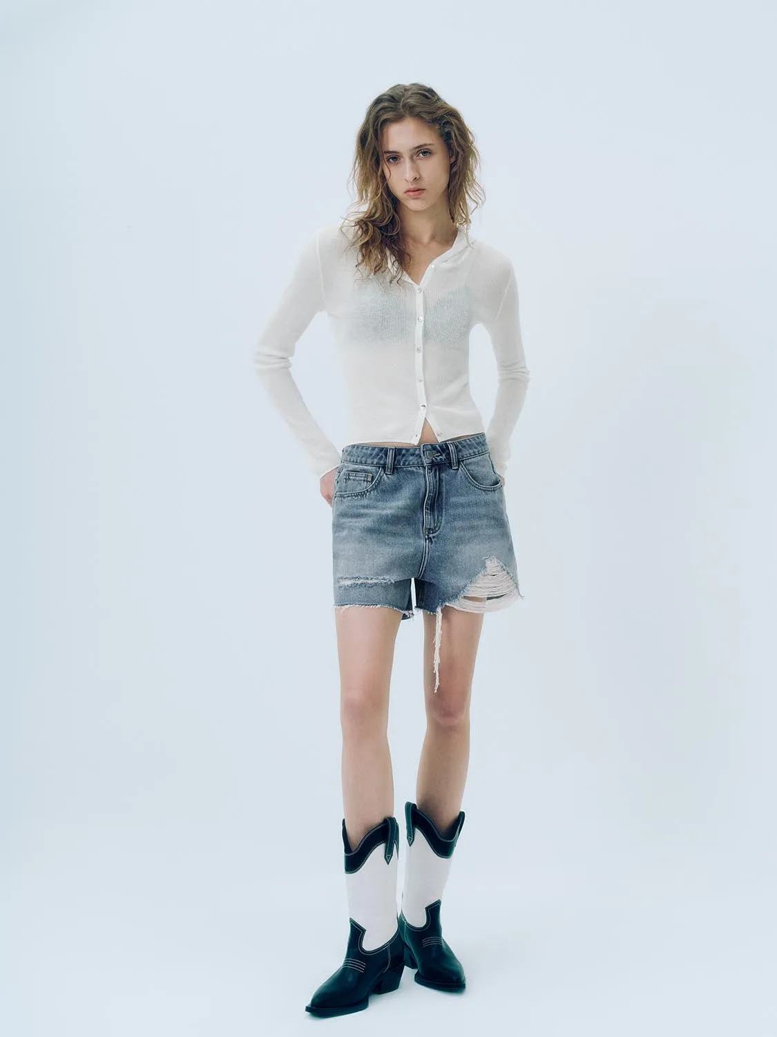 Ripped Denim Shorts sold by Urban Revivo product image thumbnail 5