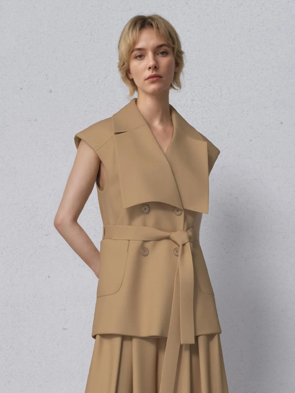 Wide Lapel Double Breasted Belted Waistcoats sold by Urban Revivo