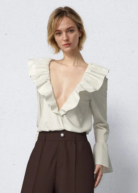 V-Neck Ruffle Hem Blouses sold by Urban Revivo