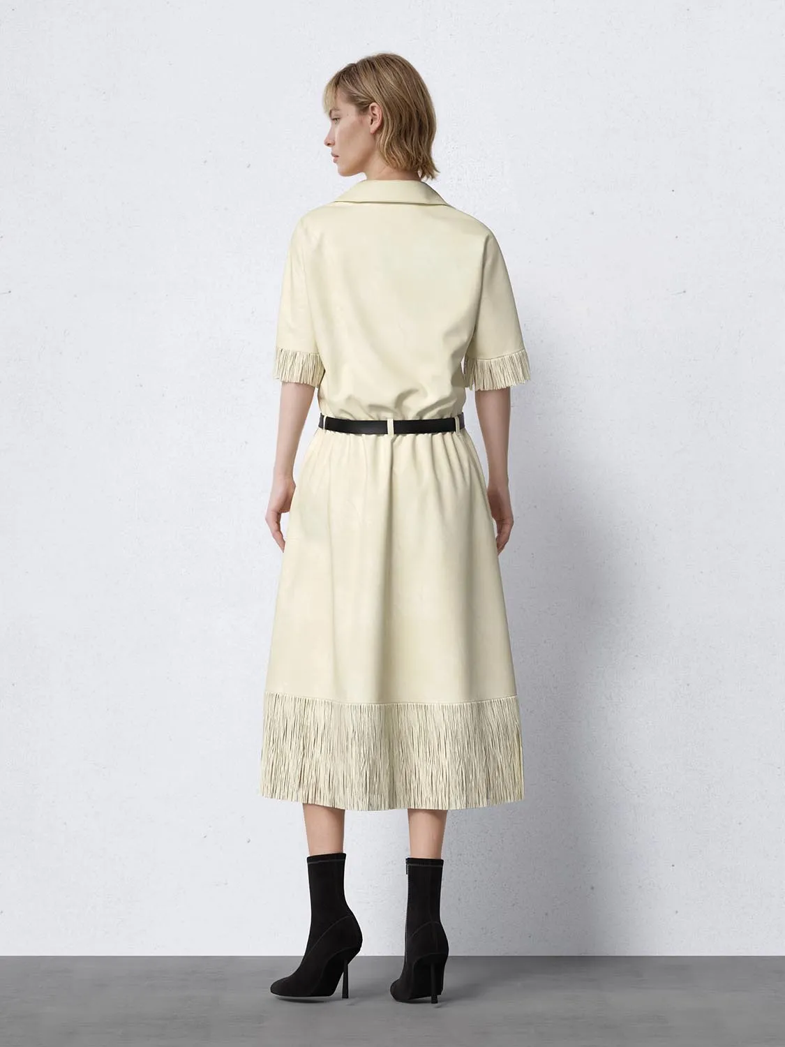 Tassel Hem Lapel V-Neck A-Line Dress sold by Urban Revivo product image thumbnail 3