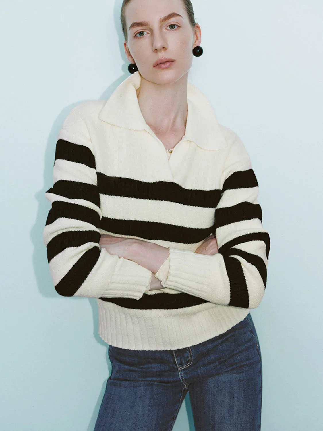 Striped Lapel Knitted T-Shirts sold by Urban Revivo product image thumbnail 3