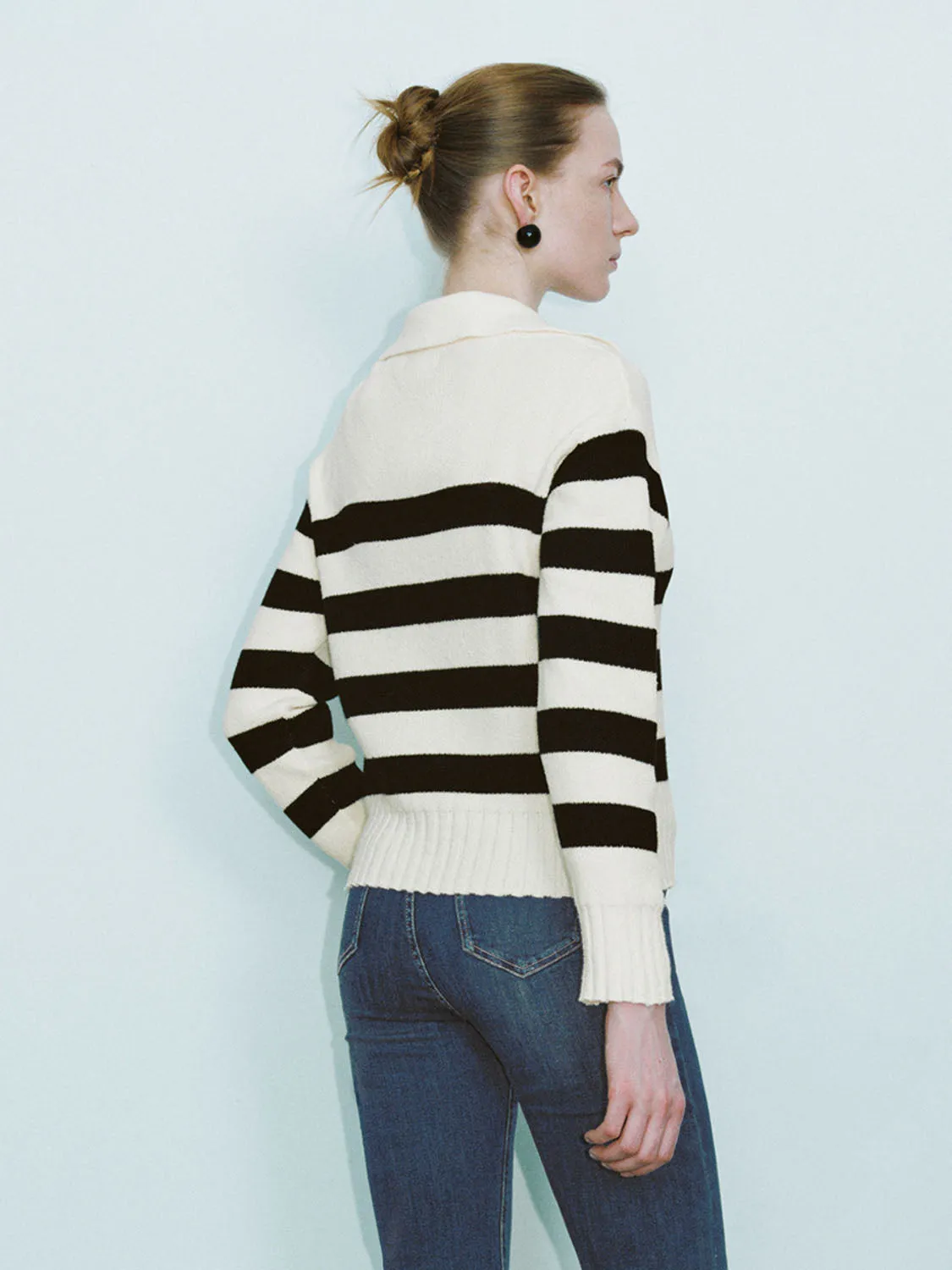 Striped Lapel Knitted T-Shirts sold by Urban Revivo product image thumbnail 2