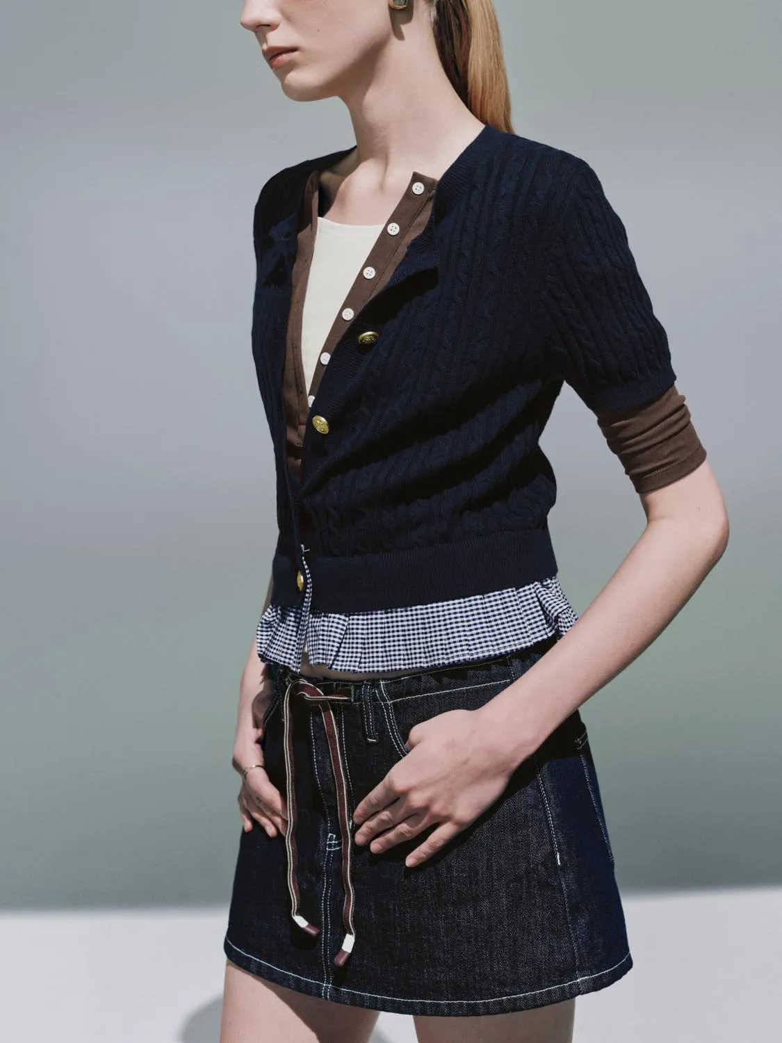 Plaid Hem Short Sleeve Cardigans sold by Urban Revivo product image thumbnail 2